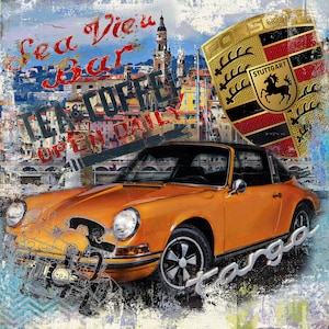 Originale LUC BEST,"Porsche Targa", Giclée, Limited Edition,33 x 49 cm Musei-Carta