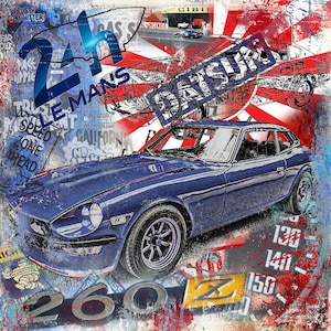 Originale LUC BEST,"Datsun 260 Z Samurai", Giclée, Edizione limitata,33 x 49 cm Carta da museo