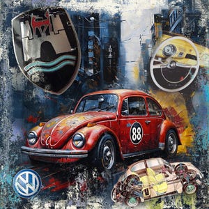 Originale LUC BEST, " VW Käfer", Giclée, edizione limitata, 33 x 49 cm Carta da museo