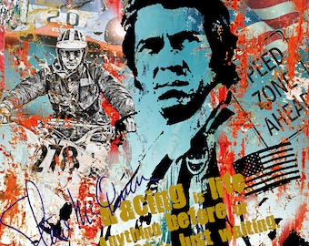 Stampa giclée Steve McQueen Racing, Luc Best Pop Art, edizione limitata