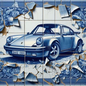 Originale LUC BEST, "Delfter Porsche 911", Giclée, Edizione limitata, 33 x 49 cm Carta da museo