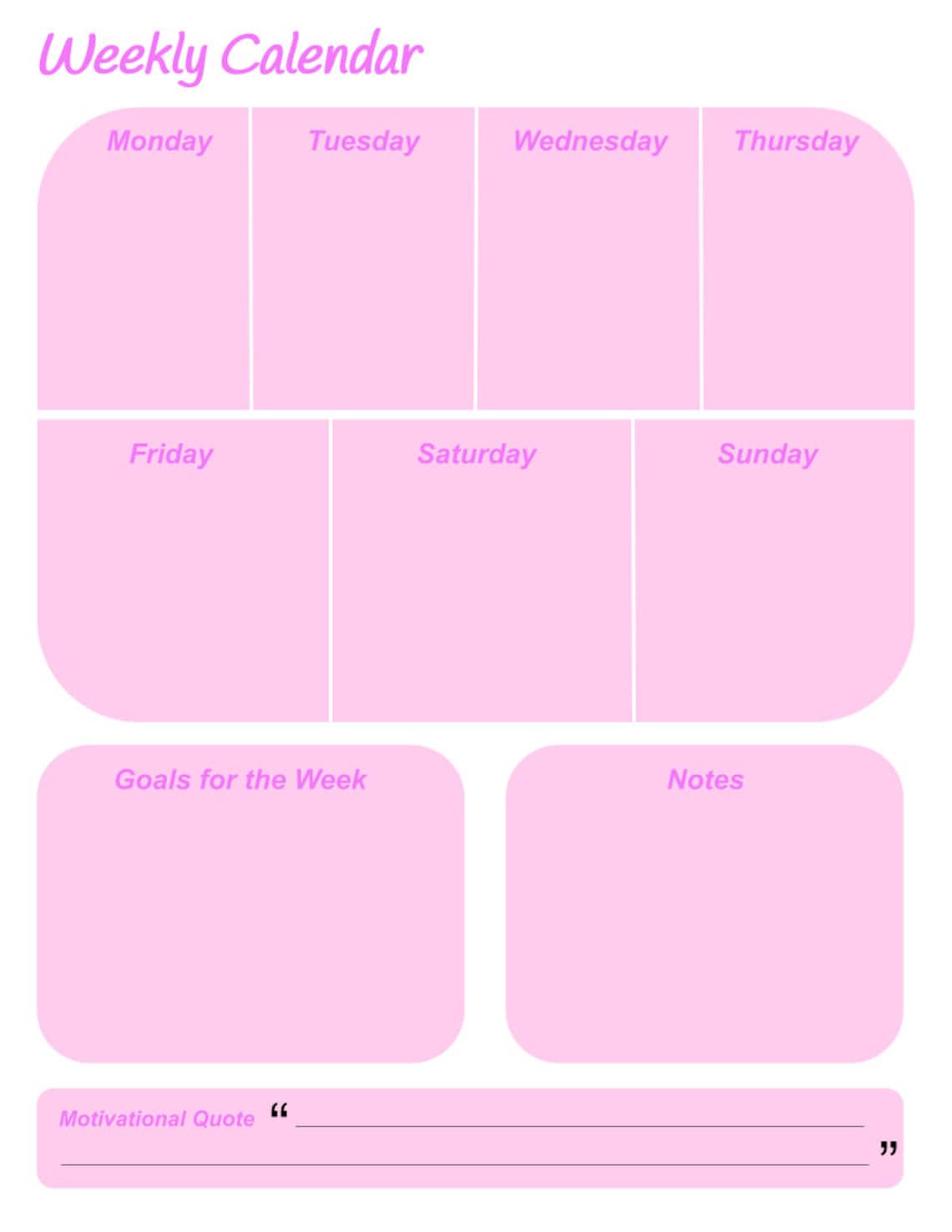 Weekly Calendar Blank Weekly Calendar Printable PDF Etsy