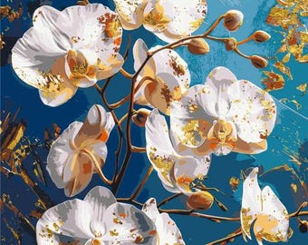 Verf op nummer kit orchidee met metallic gouden kleur. 40*50 .