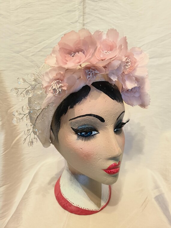 Halo Crown With Blush Pink Silk Flowers and Crystal Detail  display picture 2
