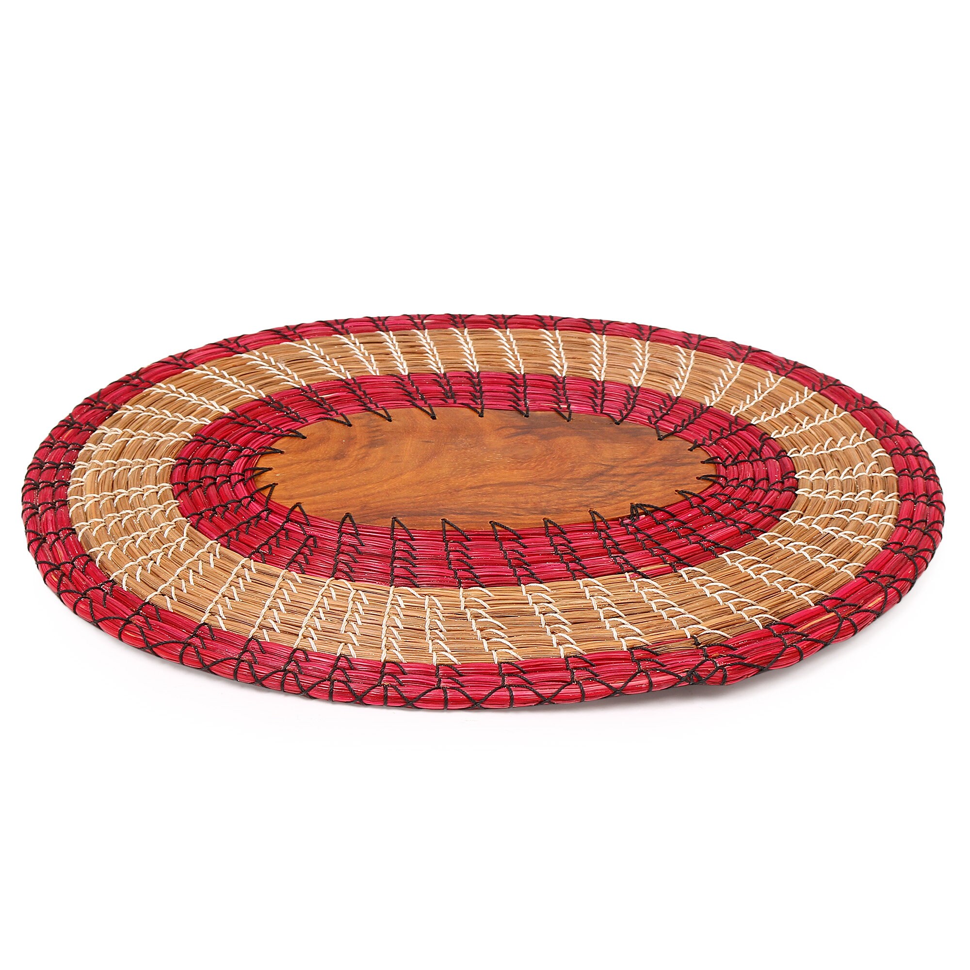 Handwoven Round Pink Table Mat with Wooden Centre Etsy