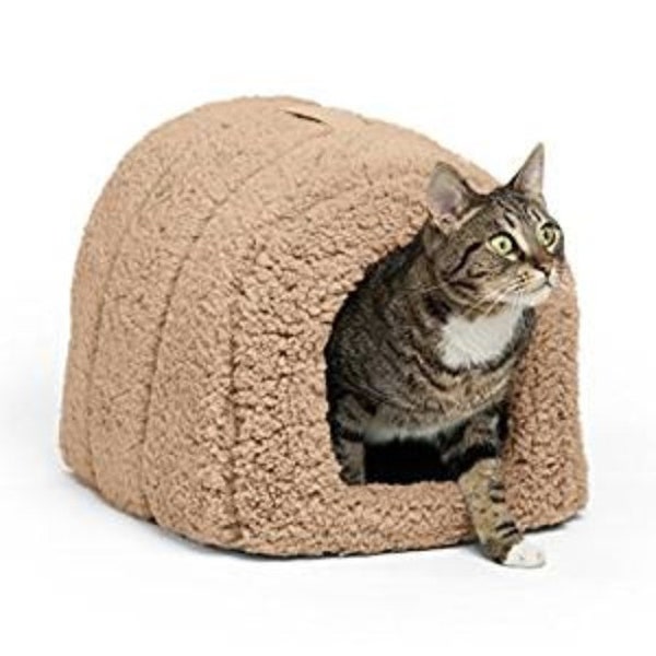 S2-1 Best Friends by Sheri Pet Igloo Hut Sherpa Cat and Small Dog Bed Offers Privacy and Warmth for Better Sleep for Pets 9lbs or Less