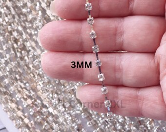 3mm Rhinestone chain, chain diamond, Strass chain, crystal chain, jewelry supplies, shinny crystal chain, sliver crystal, stone chain