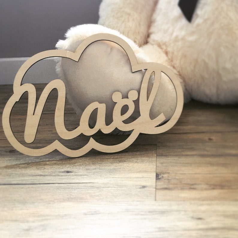 Prénom en Bois nuage I Naissance cadeau personnalisation déco chambre prénom personnalisé chambre bébé I cadre nuage image 2