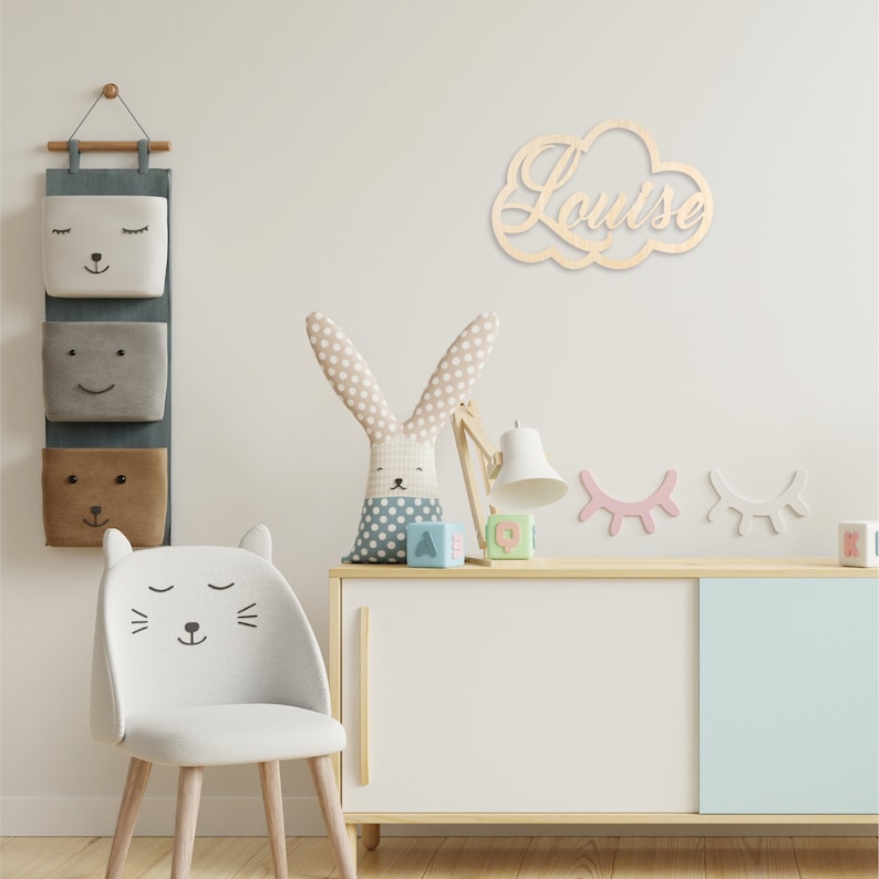 Prénom en Bois nuage I Naissance cadeau personnalisation déco chambre prénom personnalisé chambre bébé I cadre nuage image 5