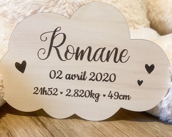 Nuage Naissance personnalisé | Prénom en bois | Cadeau Naissance | Déco chambre bébé | nuage en bois