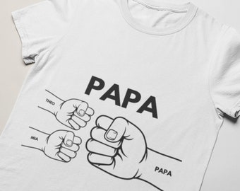 Benutzerdefiniertes Papa Tshirt, Vater Tshirt personalisiert mit Namen, Vater Sohn Tshirt, Shirt Papa, Namen sind anpassbar, bis zu 7 Fäuste