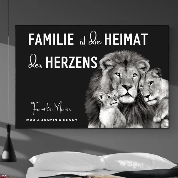 Personalisierte Leinwand/Poster Löwen Familie, Tier Bild, Anpassbares Poster Geschenk, Geschenk Papa/Mama, Leinwandbilder, Geschenk Mann