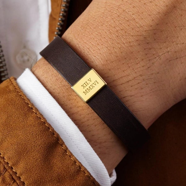 Men's bracelet - personalized leather bracelet - desired engraving - dad bracelet - partner bracelet - bracelet with engraving - stainless steel