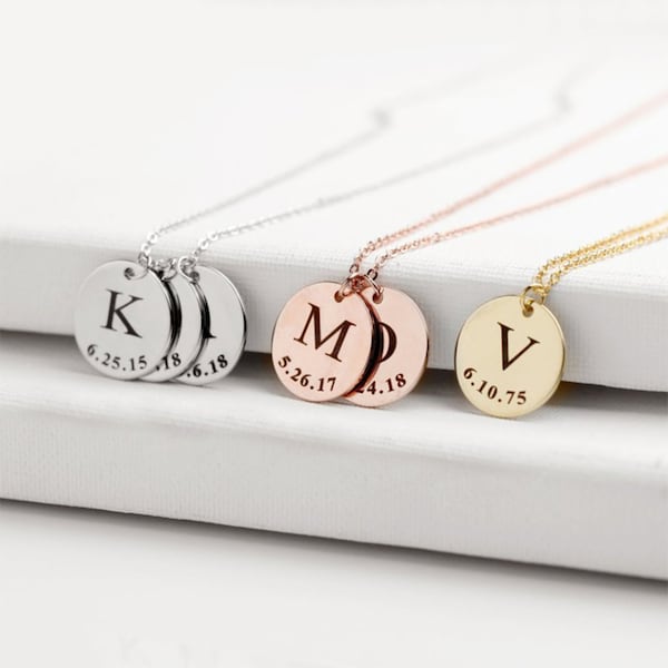 Personalized Necklace • Mom Necklace with Engraving • Letter Necklace with Date • Family Necklace • Stainless Steel Necklace • Gold Silver Rosé