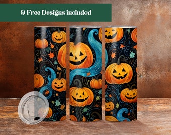 Tumbler Wrap Halloween Mini Pumpkins 20 oz Skinny Tumbler Sublimation - Digital Download Tumbler for Kids PNG / SVG