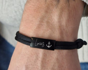 Pulsera de cuerda de vela personalizada - pulsera de hombre - pulsera de la amistad - pulsera de surfista - pulsera de pareja - pulsera con grabado - acero inoxidable