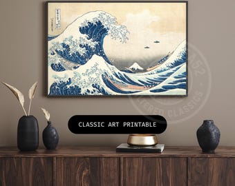 Impresión artística OVNI de la Gran Ola de Kanagawa – Hokusai Mashup (impresión descargable)