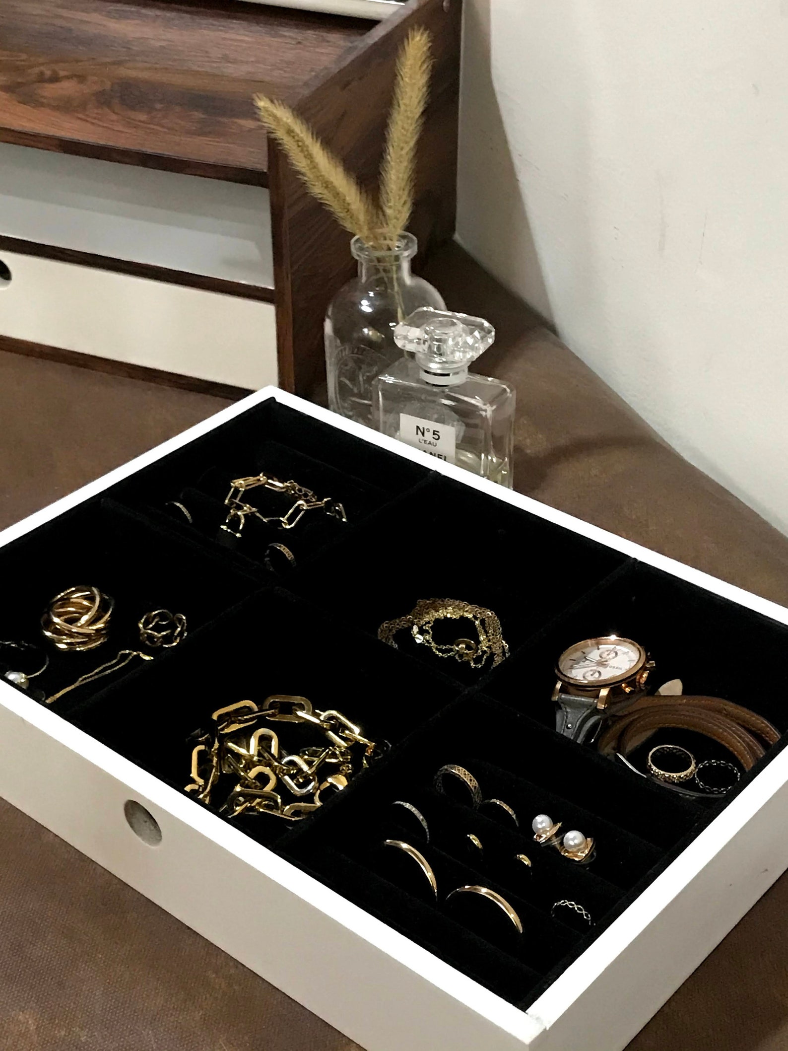 Caja de joyería de madera con espejo organizador minimalista | Etsy