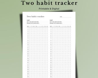 Yearly Two-Habit Tracker, One Page, A4 A5 Letter, iPad PDF