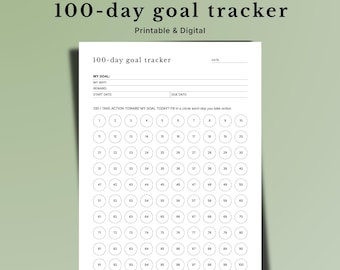 100 Day Goal Tracker, Habit Challenge, A4 A5 US Letter, iPad (PDF Downloadable Printable)