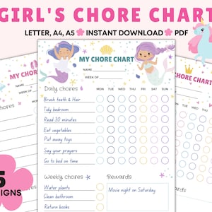 Chore Chart for Girls. Kids Chore Chart Printable. Kids Chores ...