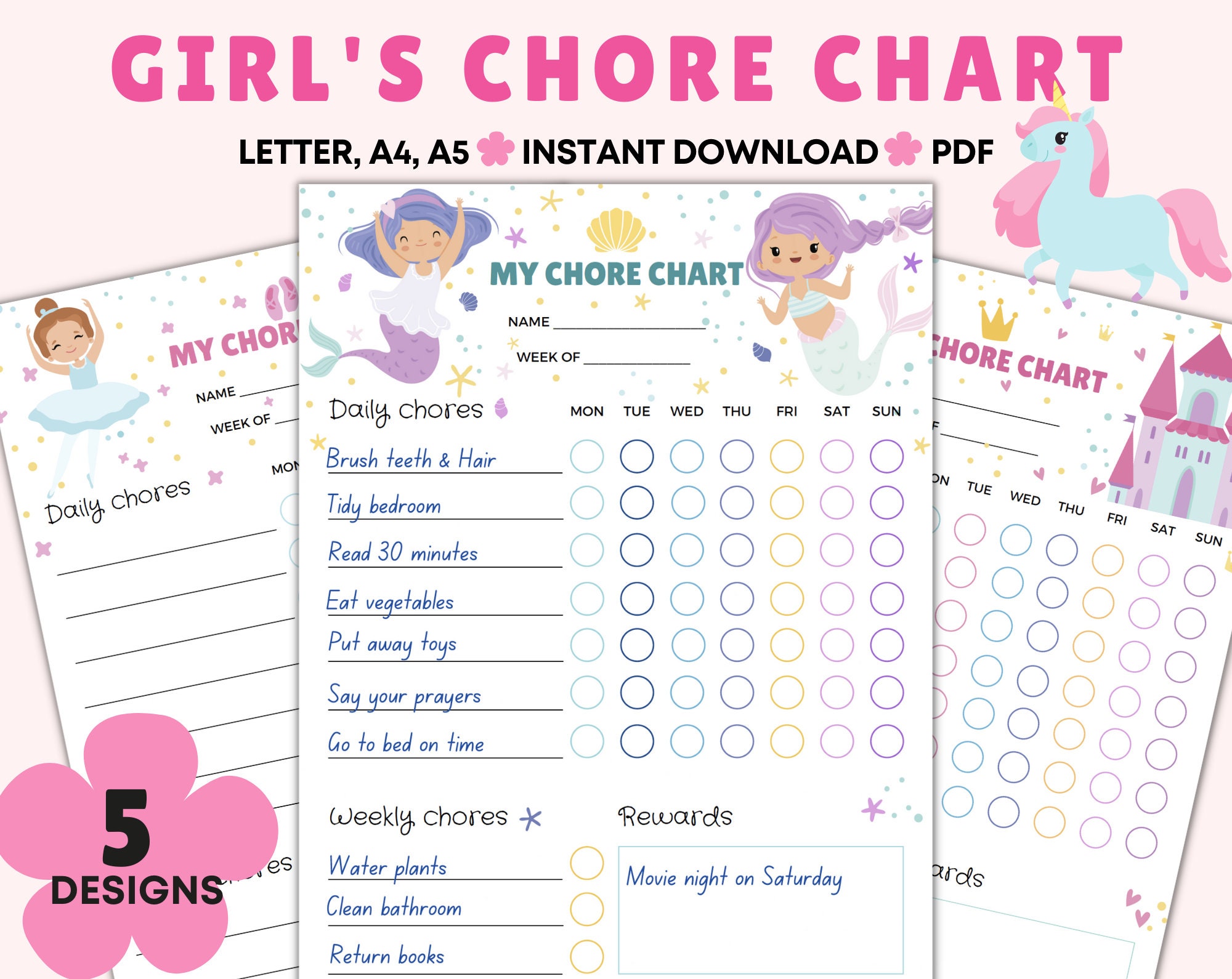 Chore Chart for Girls. Kids Chore Chart Printable. Kids Chores ...