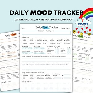 Daily Mood Tracker Printable, Self-Care Journal (PDF)