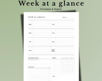 Week At A Glance Printable, Habit Tracker, Minimalist Planner (A4 A5 Letter iPad PDF)