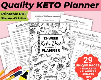 Keto Meal Planner, Keto Journal,  Keto planner for beginners, Keto diet tracker, Keto food journal, Digital download, Printable, Pdf
