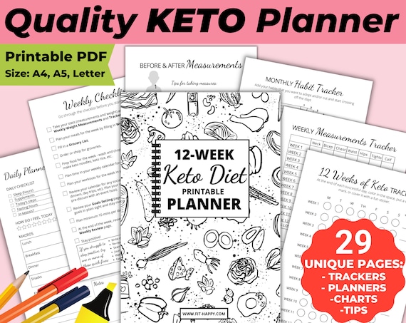 Keto Meal Planner, Keto Journal,  Keto planner for beginners, Keto diet tracker, Keto food journal, Digital download, Printable, Pdf