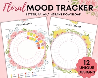 Floral Mood Tracker Set, Printable Mood Log (Digital Download)