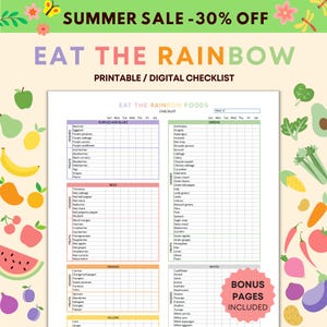 Eat the Rainbow Checklist Printable, Food list, Poster, Healthy Eating Chart for Kids, Shopping list, Food Colour Tracker & Meal Planner PDF