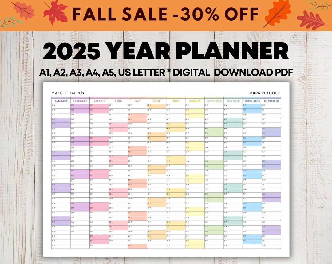 2025 Year Planner, One Page Wall Calendar (digital Download) - Etsy