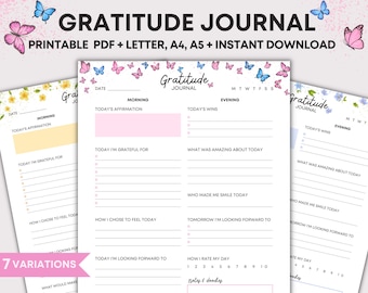 Gratitude Journal Printable, Daily Reflections, Mood Tracker (PDF)
