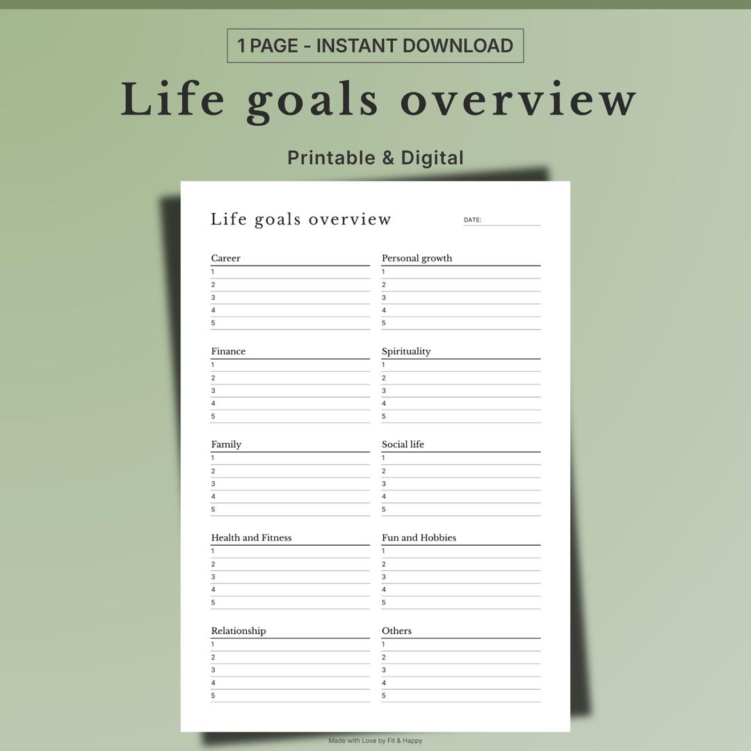 Goals Overview.pdf Life Goals Overview Printable, Personal Growth Worksheet (a4/a5/letter ...