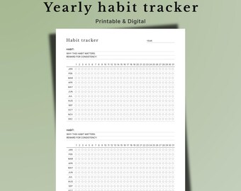 Yearly Habit Tracker, Two Routines One Page, A4 A5Letter, iPad PDF Digital Download