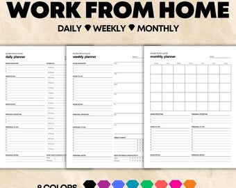 Work From Home Planner Set, Daily Weekly Monthly (Digital PDF)