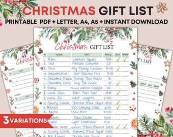 Printable Christmas Gift List, Best Christmas Gift Tracker, Christmas Shopping List, Holiday Gift List Template, PDF Instant Download