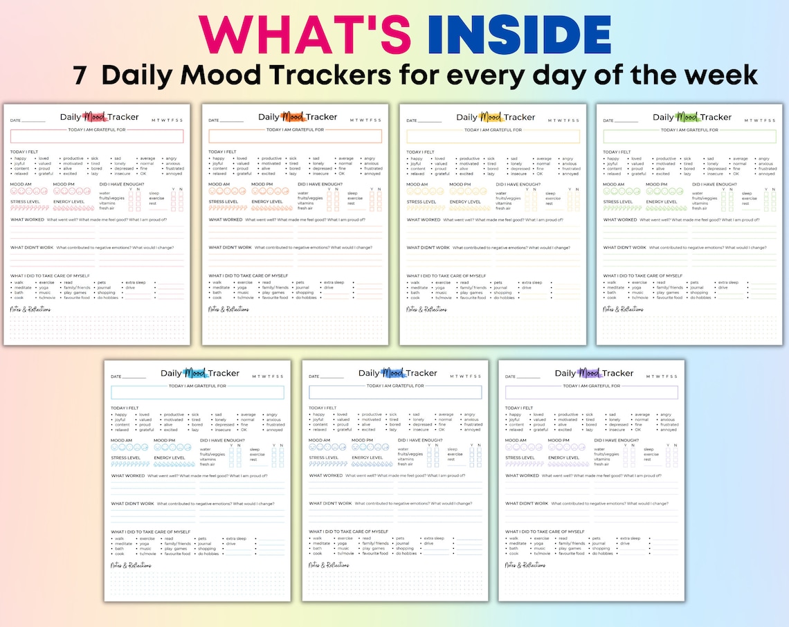 Daily Mood Tracker. Printable Mood Track PDF. Emotion Tracker. - Etsy