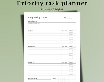 Daily Task Planner Printable, Priority To-Do List, A4 A5 Letter iPad (PDF Download)
