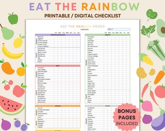 Eat the rainbow printable, eat the rainbow checklist, eat the rainbow print, eat the rainbow chart, food list, shopping list, eat rainbow
