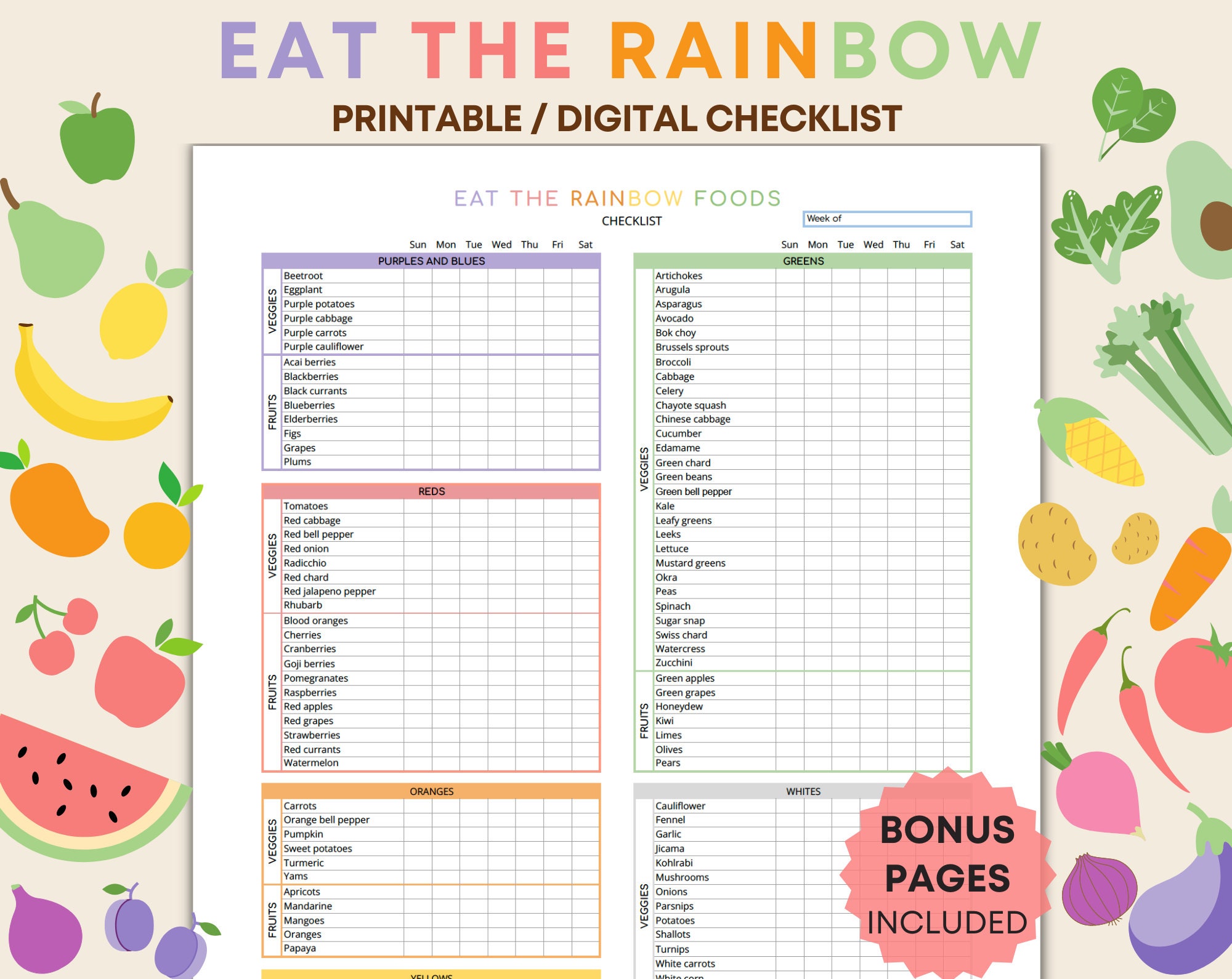 Eat the Rainbow Printable, Eat the Rainbow Checklist, Eat the Rainbow