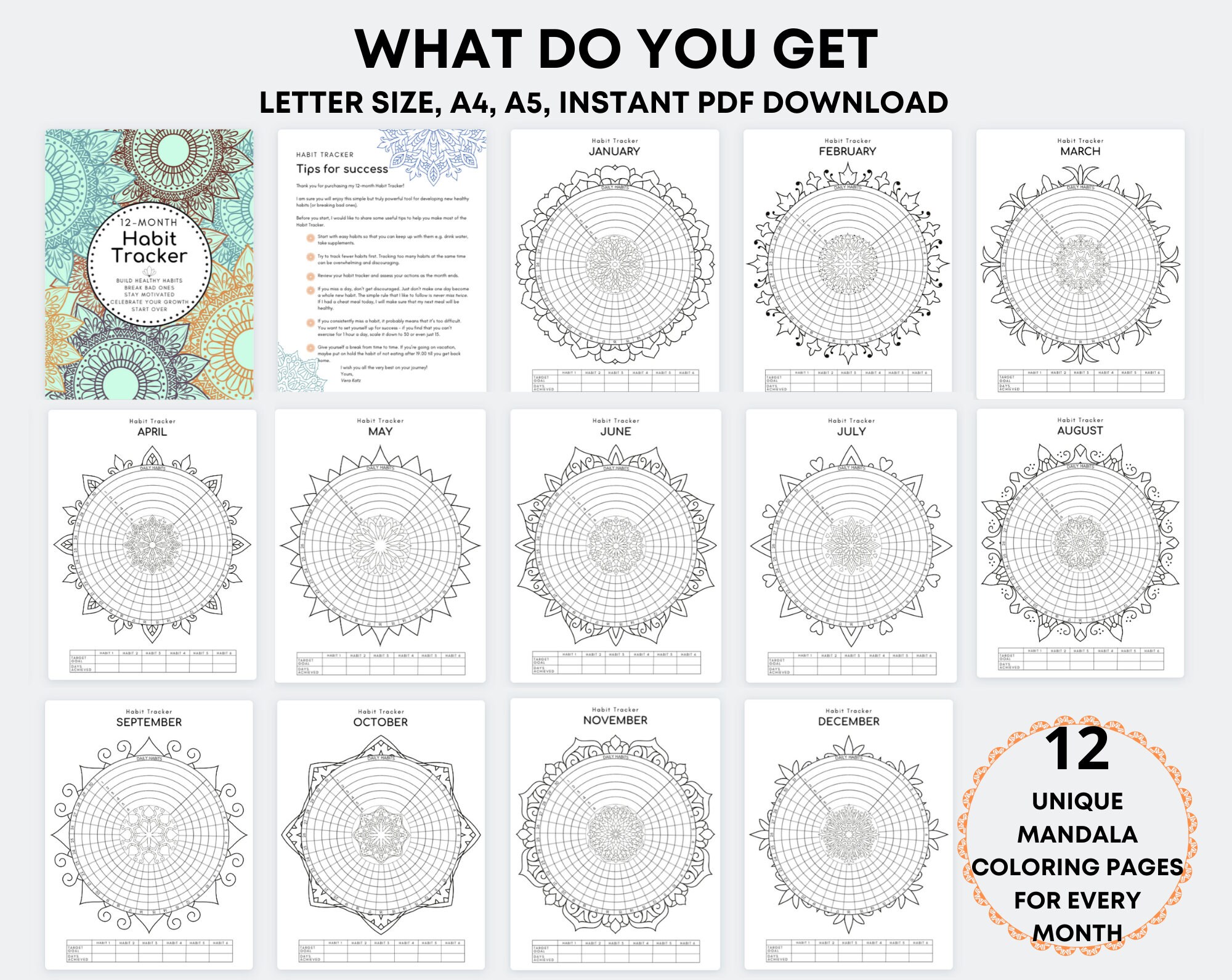 Mandala Habit Tracker Printable Mandala Coloring Pages - Etsy Finland