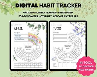 Watercolor Habit Tracker, Undated Monthly Digital Planner (PDF)