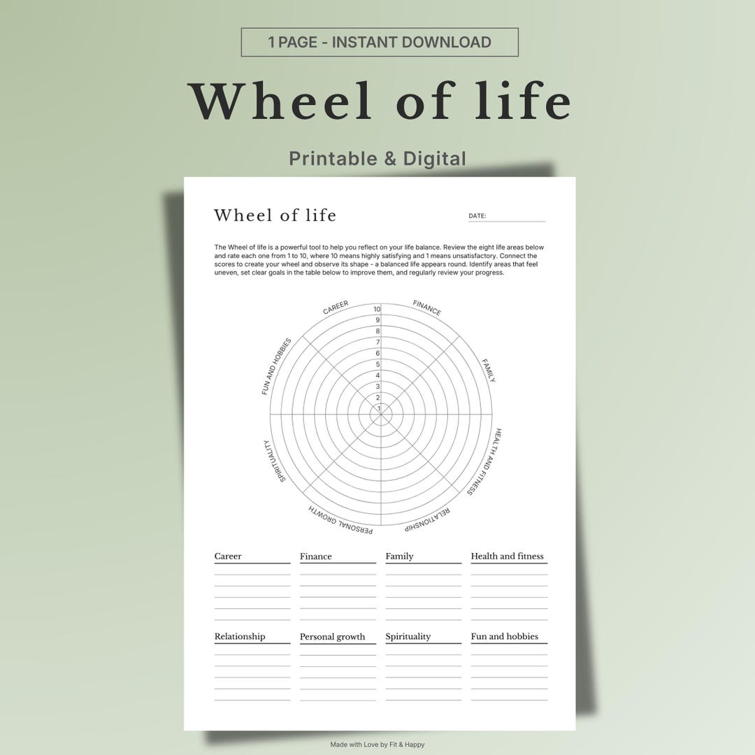 Wheel of Life Printable | Life Balance Assessment (A4 A5 Letter Ipad ...