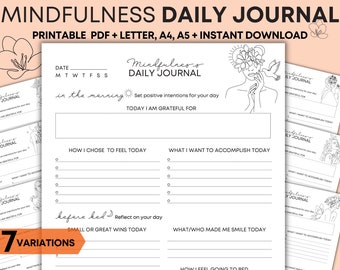 Mindfulness journal. Gratitude journal printable. Manifestation journal. Mood tracker. Mindfullness journal. Mindfulness journal template
