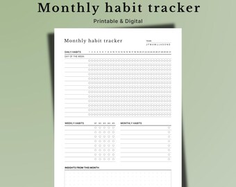 Minimalist Monthly Habit Tracker, A4 A5 Letter, iPad Printable (PDF Download Set)