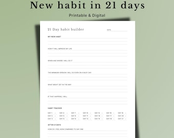 21 Day Habit Builder, Goal Tracker, Habit Challenge, A4 A5 Letter, iPad PDF Digital