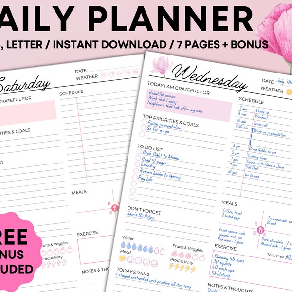 Daily Planner, Daily Planner Printable, Printable to do list, Day Planner, Weekly planner, Daily Planner Pages, Daily Planner Inserts