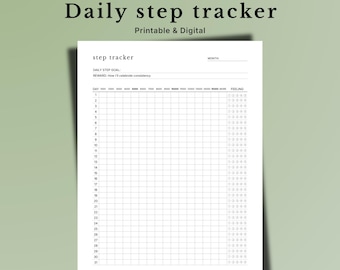 Monthly Step Tracker Printable, Fitness Goal Chart (A4 A5 Letter PDF)